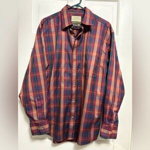 Cabela's Outfitter Series men’s burgundy blue plaid button up shirt size L Reg